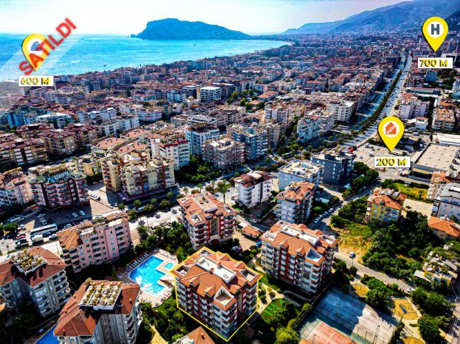 Ulusoy Sitesi (2+1 möblierte Wohnung in Alanya Oba, 500 M vom Meer entfernt)