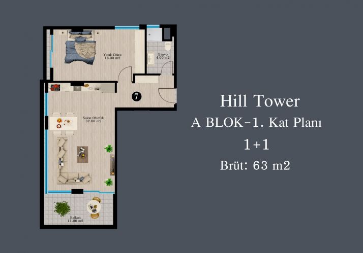 Hill Tower (New 1+1 Furnished Flat in Alanya Kargicak)